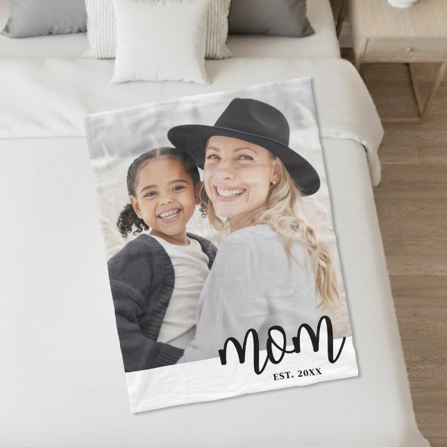 Mom Established Script Photo Gift Fleece Blanket (Mom Established Script Photo Gift Fleece Blanket )