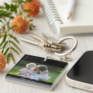 Mom Established Script Photo Keychain