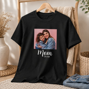 Mom Established Script Photo  T-Shirt