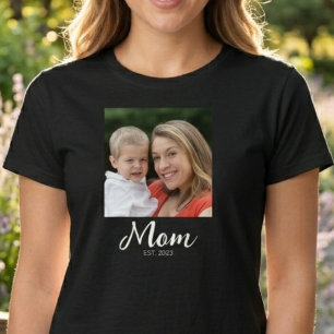 Mom Established Script Photo  T-Shirt