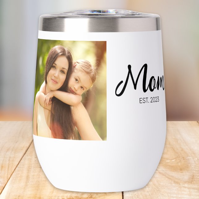 Mom Established Script Photo Thermal Wine Tumbler (Creator Uploaded)