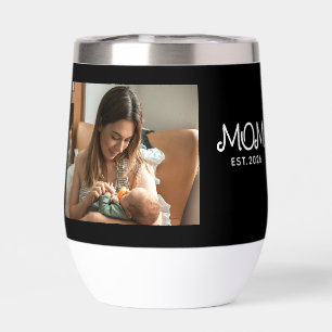 Mom Established Script Photo Thermal Wine Tumbler