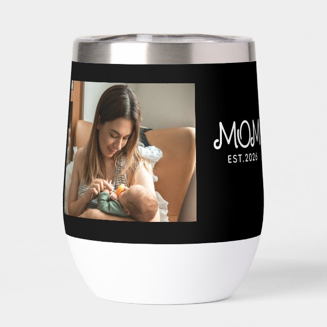 Mom Established Script Photo Thermal Wine Tumbler (Back)
