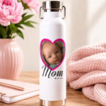 Mom Established Script Pink Heart Photo White