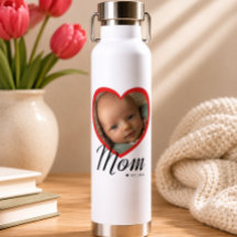 Mom Established Script Red Heart Photo White