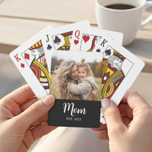 Mom Established Script Text Black Photo Poker Cards