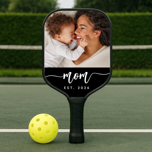 Mom Established Script Typography Photo Pickleball Paddle (Creator Uploaded)