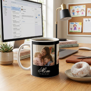 Mom Established Script White 3 Photo Coffee Mug