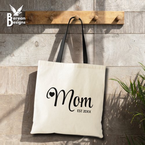 Mom Established Simple Script Mothers Gift Tote Bag