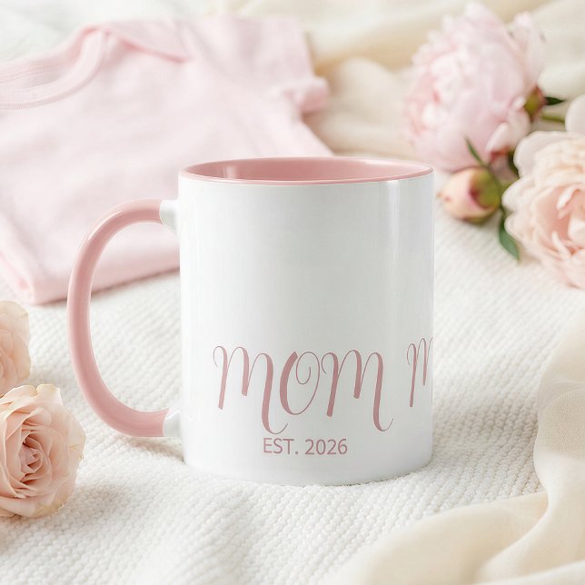 Mom Established Sweet Pink Script New Mom Gift  Mug (Creator Uploaded)