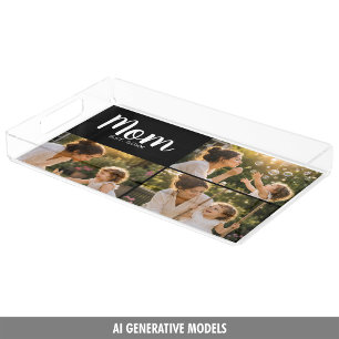 Mom Established Three Photo Family Memories Acrylic Tray