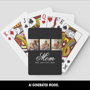Mom Established Three Photo Family Memories Poker Cards