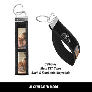 Mom Established Three Photo Love Keepsake Wrist Keychain