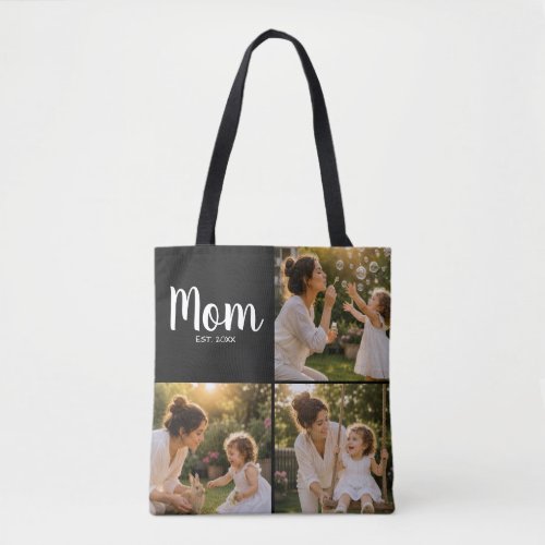 Mom Established Three Photo Memory Collage Tote Bag