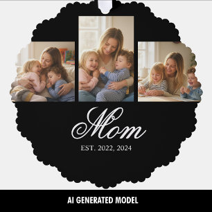 Mom Established Three Photo Memory Keepsake Ornament Card
