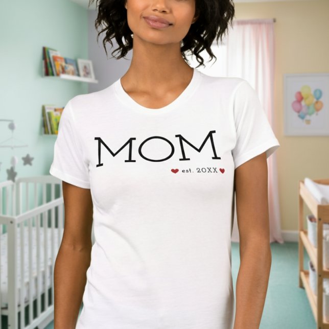 Mom Established Two Hearts Black Minimal T-Shirt (Creator Uploaded)