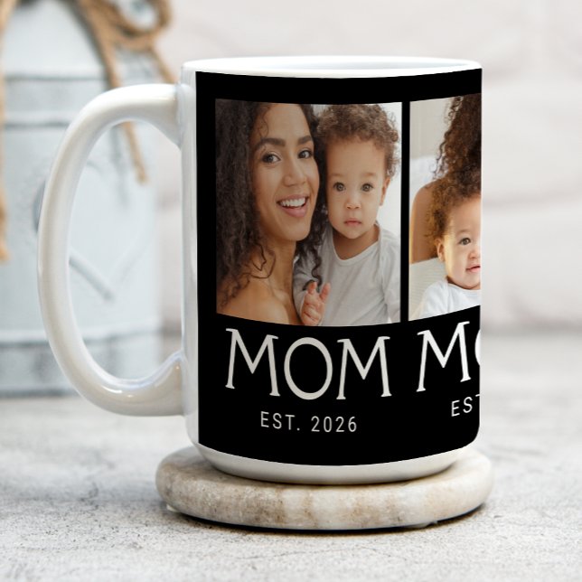 Mom Established Typography Black 3 Photo Coffee Mug (Creator Uploaded)