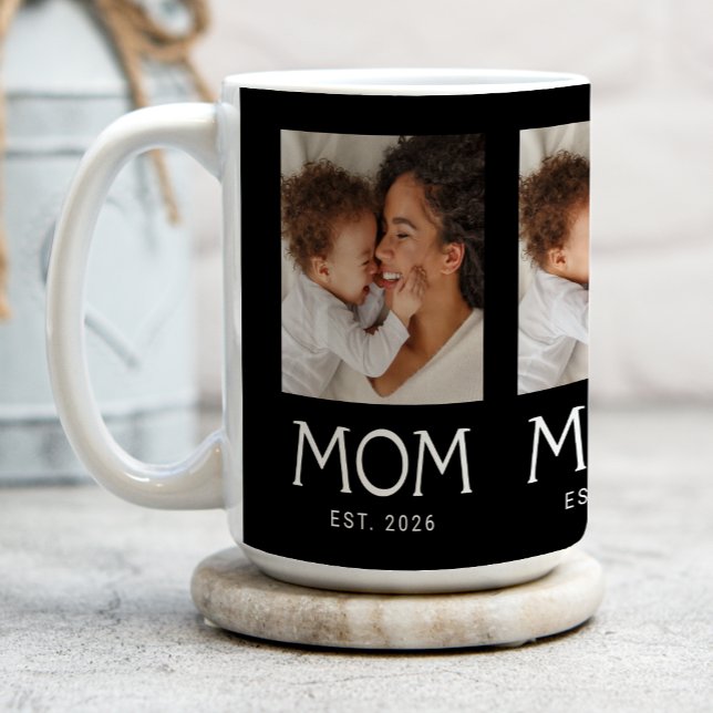 Mom Established Typography Black 3 Photo Coffee Mug (Creator Uploaded)