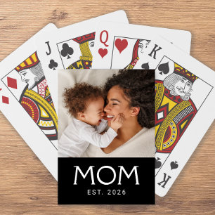 Mom Established Typography Black Photo Poker Cards
