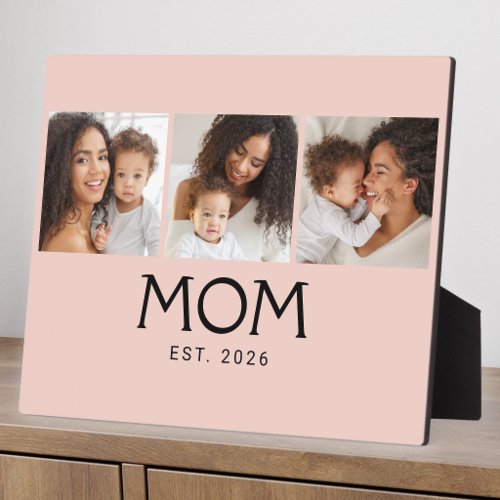 Mom Established Typography Blush Pink 3 Photo Plaque