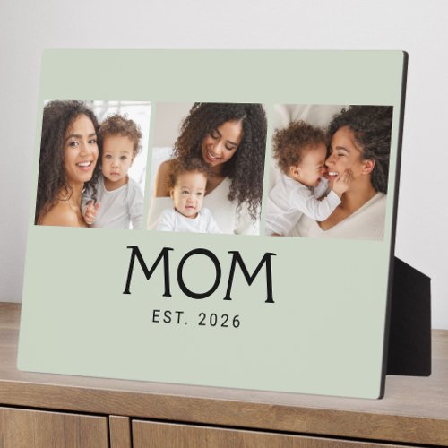 Mom Established Typography Sage Green 3 Photo Plaque