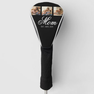 Mom Established White Elegant Script 3 Photo Golf Head Cover