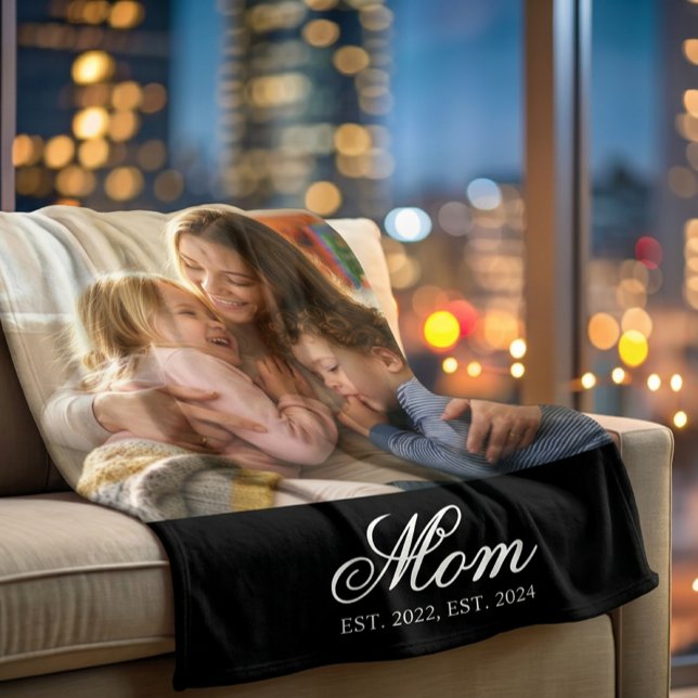 Mom Established White Elegant Script Photo Fleece Blanket (Mom Established White Elegant Script Photo Fleece Blanket)