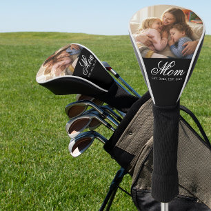 Mom Established White Elegant Script Photo Golf Head Cover