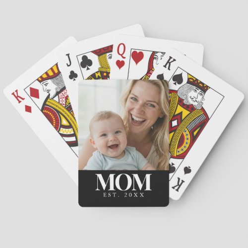 MOM Established White Typography Photo Gift Poker Cards