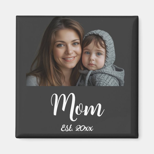 Mom Established Year Black Modern Script  Magnet (Front)