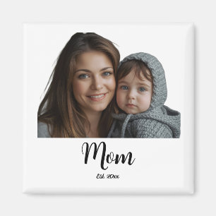 Mom Established Year Black Modern Script Magnet