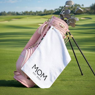 Mom Established Year New Mom Gift White Black Golf Towel