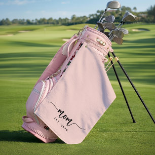 Mom Established Year Script Gift Blush Pink Golf Towel