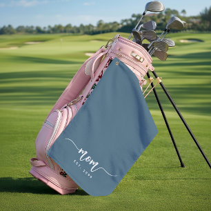 Mom Established Year Script New Mom Gift Blue Golf Towel