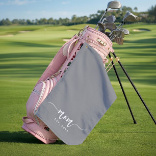 Mom Established Year Script New Mom Gift Gray Golf Towel