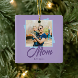 Mom Established Year with Photo Holiday Ceramic Ornament