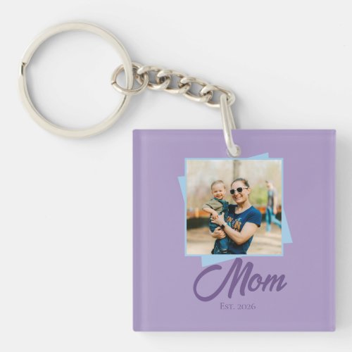 Mom Established Year with Photo Holiday Keychain