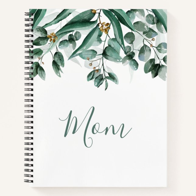 Mom Eucalyptus Foliage Modern Watercolor Notebook (Front)