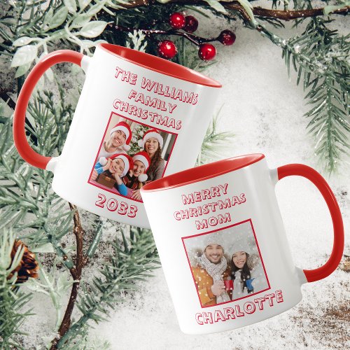 Mom Family Christmas Photo Red  White  Mug