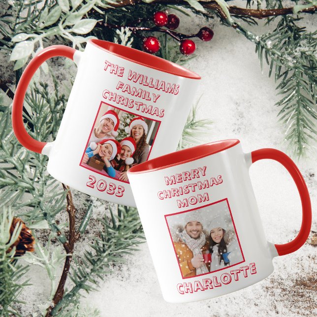 Mom Family Christmas Photo Red & White  Mug (Front And Back)