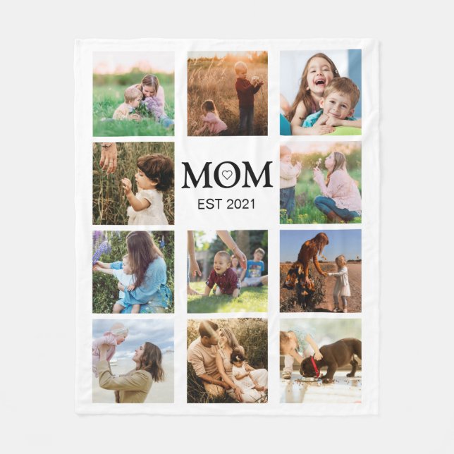 Mom Family Photo Collage Modern Fleece Blanket (Front)