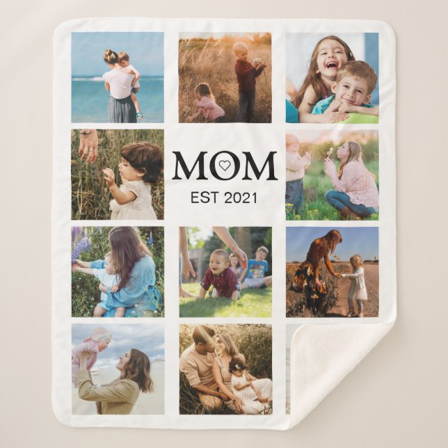 Mom Family Photo Collage Modern Sherpa Blanket (Front)