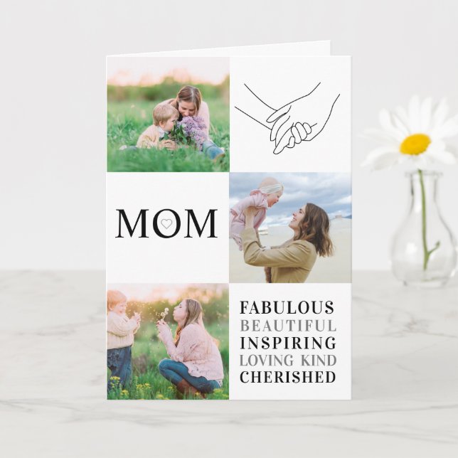 Mom Family Photo Collage Modern Typography Card (Small Plant)