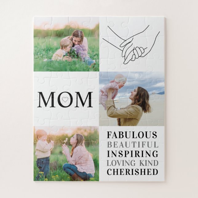 Mom Family Photo Collage Modern Typography Jigsaw Puzzle (Vertical)