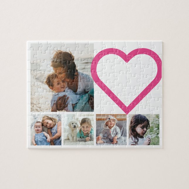 Mom Family Photo Collage Pink Heart Jigsaw Puzzle (Horizontal)