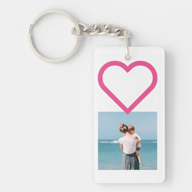 Mom Family Photo Collage Pink Heart Keychain (Front)