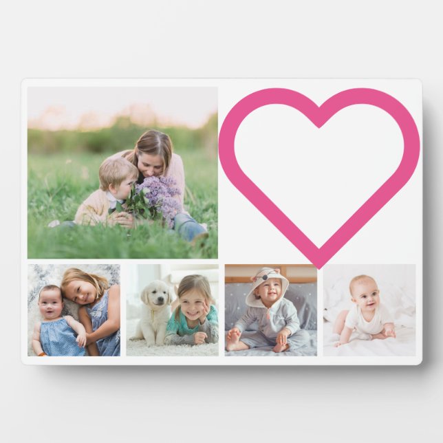 Mom Family Photo Collage Pink Heart Modern Plaque (Front)