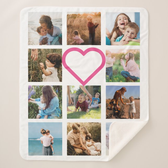 Mom Family Photo Collage Pink Heart Sherpa Blanket (Front)