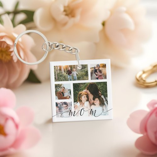 Mom Family Photo Collage Special Message Keepsake Keychain