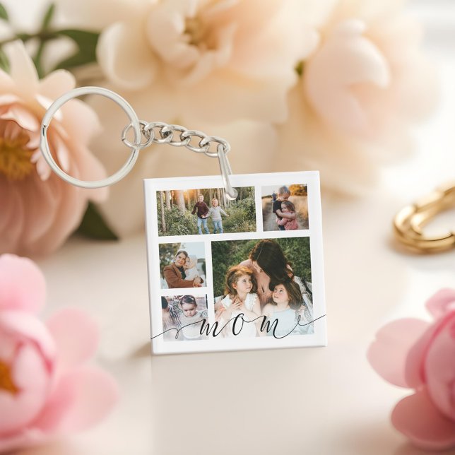 Mom Family Photo Collage Special Message Keepsake Keychain (Mom Family Photo Collage Special Message Keepsake Keychain)